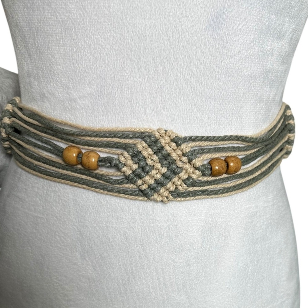 Boho Macrame Tie Belt Beaded Tassel Fringe Woven Bohemian Festival Wrap Belt - Picture 3 of 5